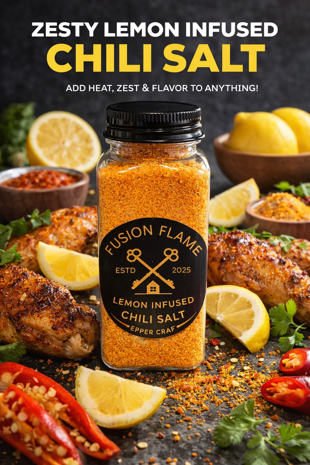Fusion Flame Lemon Infused Chili Salt bottle
